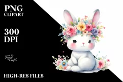 Cartoon-Style Bunny with Flower Crown | Clipart Product Image 1