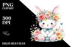 Cartoon-Style Bunny with Flower Crown | Clipart Product Image 1
