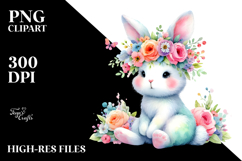 Cartoon-Style Bunny with Flower Crown | Clipart Product Image 2