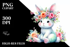 Cartoon-Style Bunny with Flower Crown | Clipart Product Image 1