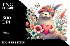 Cute Boho Walrus Heart on Flower PNG Product Image 2