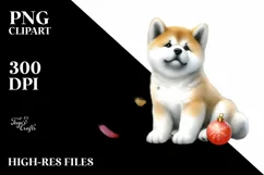 Cute Akita with Christmass Globes PNG Product Image 3