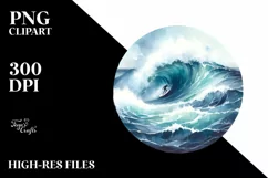 Watercolor Beach Surf Waves Board Sunset Clipart Product Image 1