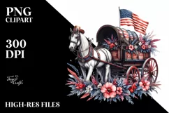 Vintage USA Flag Wagon | Watercolor Clipart Product Image 1