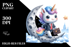 Baby Unicorn Business Man on the Moon | Clipart Product Image 2