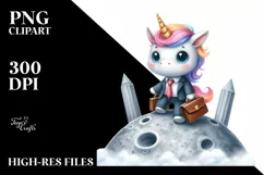 Baby Unicorn Business Man on Moon Clipart Product Image 1