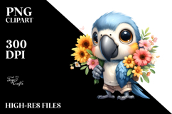 Watercolor Baby Macaw Large Flower Bouquet Clipart Product Image 2