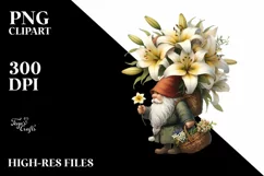 Small Gnome Carrying Lily Bouquet and Flower Basket | Product Image 3