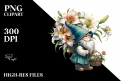 Small Gnome Carrying Lily Bouquet and Flower Basket | Product Image 3