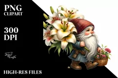 Small Gnome Carrying Lily Bouquet and Flower Basket | Product Image 1