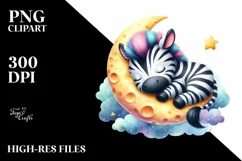 Cute Baby Zebra on the Moon | Sublimation | Clipart Product Image 1