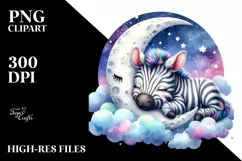 Watercolor Cute Zebra Moon | Sublimation Clipart Product Image 1
