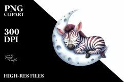 Colorful Baby Zebra Sleeping on the Moon Clipart Product Image 3