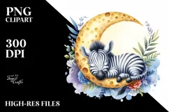 Colorful Baby Zebra Sleeping on the Moon Clipart Product Image 3