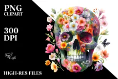 Colorful Skull Spring Flowers PNG Product Image 2