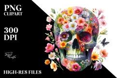 Colorful Skull Spring Flowers PNG Product Image 2