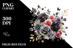 Gold-Infused Black Rose Watercolor Product Image 2