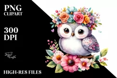 Vibrant Owl Flower Crown Clipart Product Image 1
