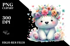 Watercolor Polar Bear with Flower Crown PNG Product Image 3