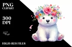 Cute Polar Bear Sitting, Flower Crown PNG Product Image 1