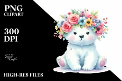 Cute Polar Bear Sitting, Flower Crown PNG Product Image 1
