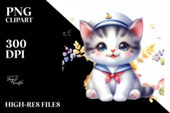 Sailor Baby Kitten Yellow Flowers Clipart Product Image 1