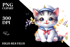 Sailor Baby Kitten Yellow Flowers Clipart Product Image 2