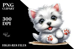 Watercolor Baby Cartoon West Highland White Terrier PNG Product Image 2
