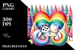 Cute Rainbow with Akita Heart PNG Product Image 2