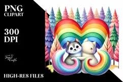 Cute Rainbow with Akita Heart PNG Product Image 2