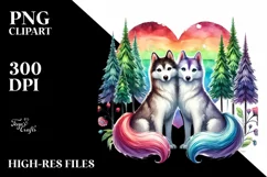 Cute Rainbow Trees Siberian Husky, PNG Product Image 2
