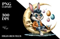 Bunny Sitting on Half Moon with Eggs PNG Product Image 2