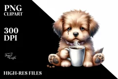 Funny Puppy with Coffee Cup | Sublimation | Clipart Product Image 1