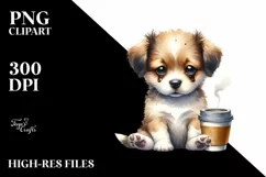 Funny Puppy with Coffee Cup | Sublimation | Clipart Product Image 1