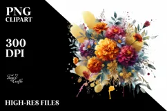 Vibrant Watercolor Bouquet with Gold Foil Product Image 1
