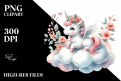 Cute Baby Unicorn Watercolor on Cloud Product Image 3