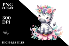 Sitting Zebra Flower Crown Clipart Product Image 2