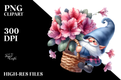 Watercolor Cute Gnome with Rhododendron, White Background Product Image 2