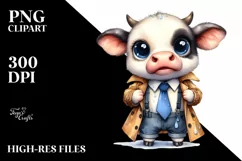 Watercolor Baby Cow with Big Teeth and Raincoat | Clipart Product Image 1