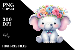 Sitting Elephant Flower Crown Clipart Product Image 2