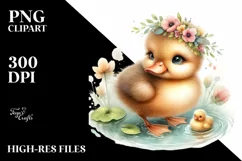 Cute Baby Duck Watercolor PNG Product Image 1