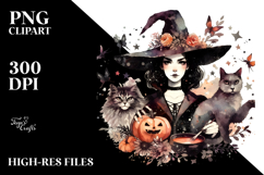 Retro Evil Witch with Cat PNG Product Image 2