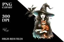 Retro Evil Witch with Cat PNG Product Image 2