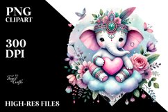Boho Elephant Sitting on Cloud PNG Product Image 2