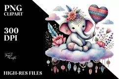 Cute Boho Elephant Heart on Flower PNG Product Image 2