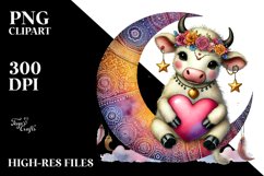 Boho Cow Sitting on Moon PNG Product Image 2