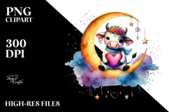 Cute Boho Cow Heart on Flower PNG Product Image 2