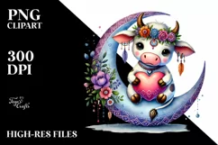 Cute Boho Cow Heart on Flower PNG Product Image 2
