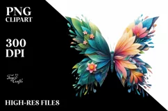 Abstract Vibrant Watercolor Butterfly with Flowers PNG Product Image 3