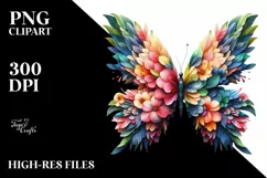 Abstract Vibrant Watercolor Butterfly with Flowers PNG Product Image 3